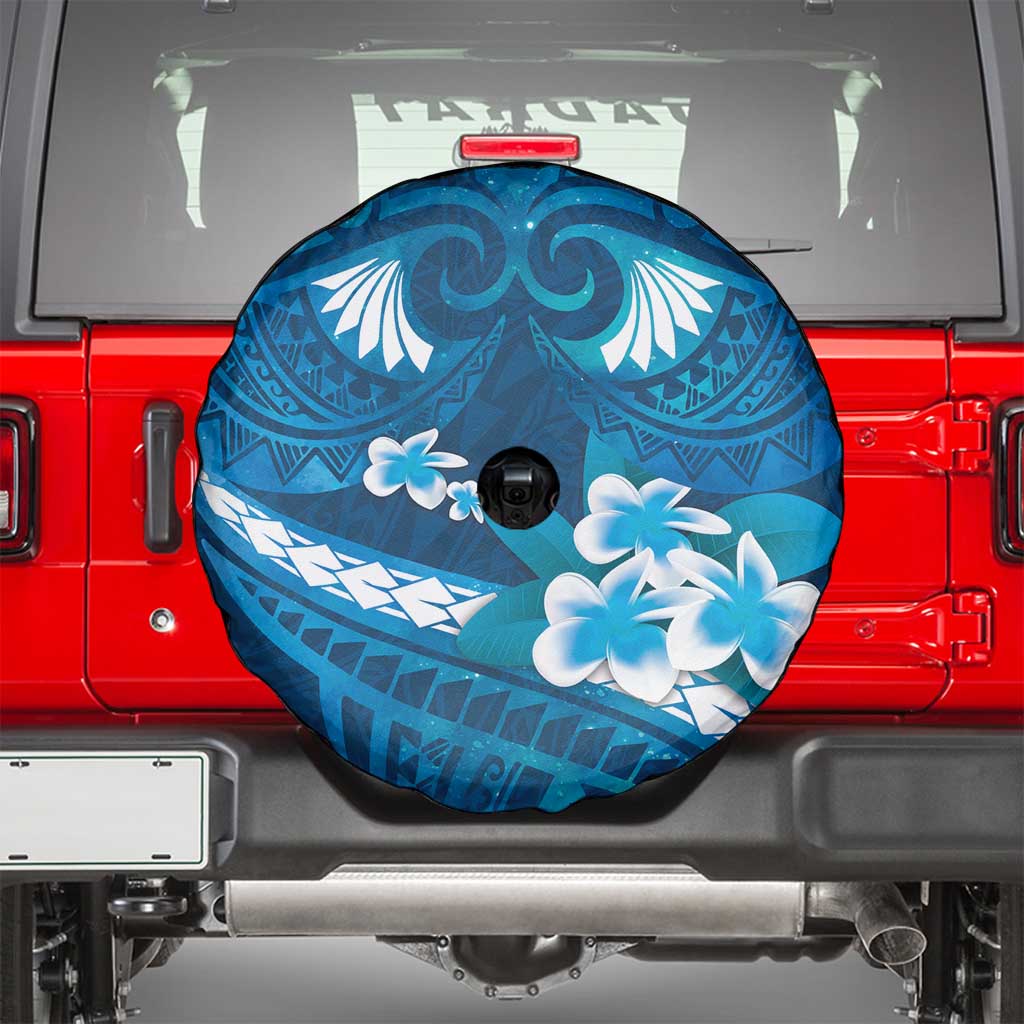 Blue Polynesia Spare Tire Cover Tribal Pattern Tropical Frangipani