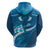 Blue Polynesia Zip Hoodie Tribal Pattern Tropical Frangipani