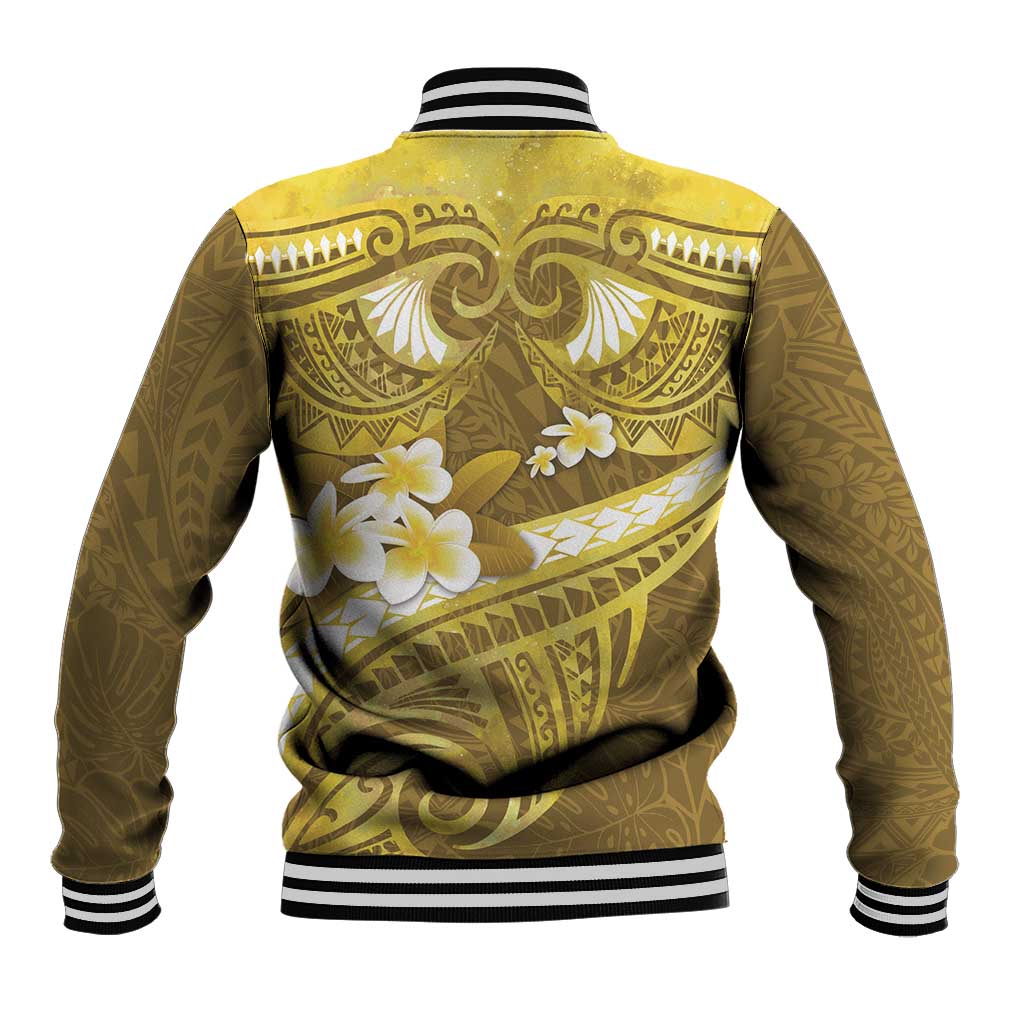 Gold Polynesia Baseball Jacket Tribal Pattern Tropical Frangipani
