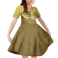 Gold Polynesia Family Matching Mermaid Dress and Hawaiian Shirt Tribal Pattern Tropical Frangipani
