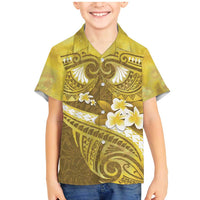 Gold Polynesia Family Matching Mermaid Dress and Hawaiian Shirt Tribal Pattern Tropical Frangipani
