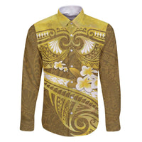 Gold Polynesia Family Matching Puletasi and Hawaiian Shirt Tribal Pattern Tropical Frangipani