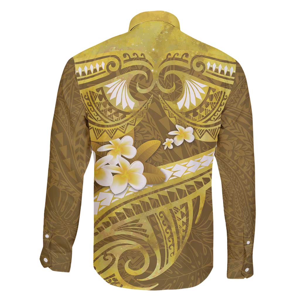 Gold Polynesia Family Matching Short Sleeve Bodycon Dress and Hawaiian Shirt Tribal Pattern Tropical Frangipani