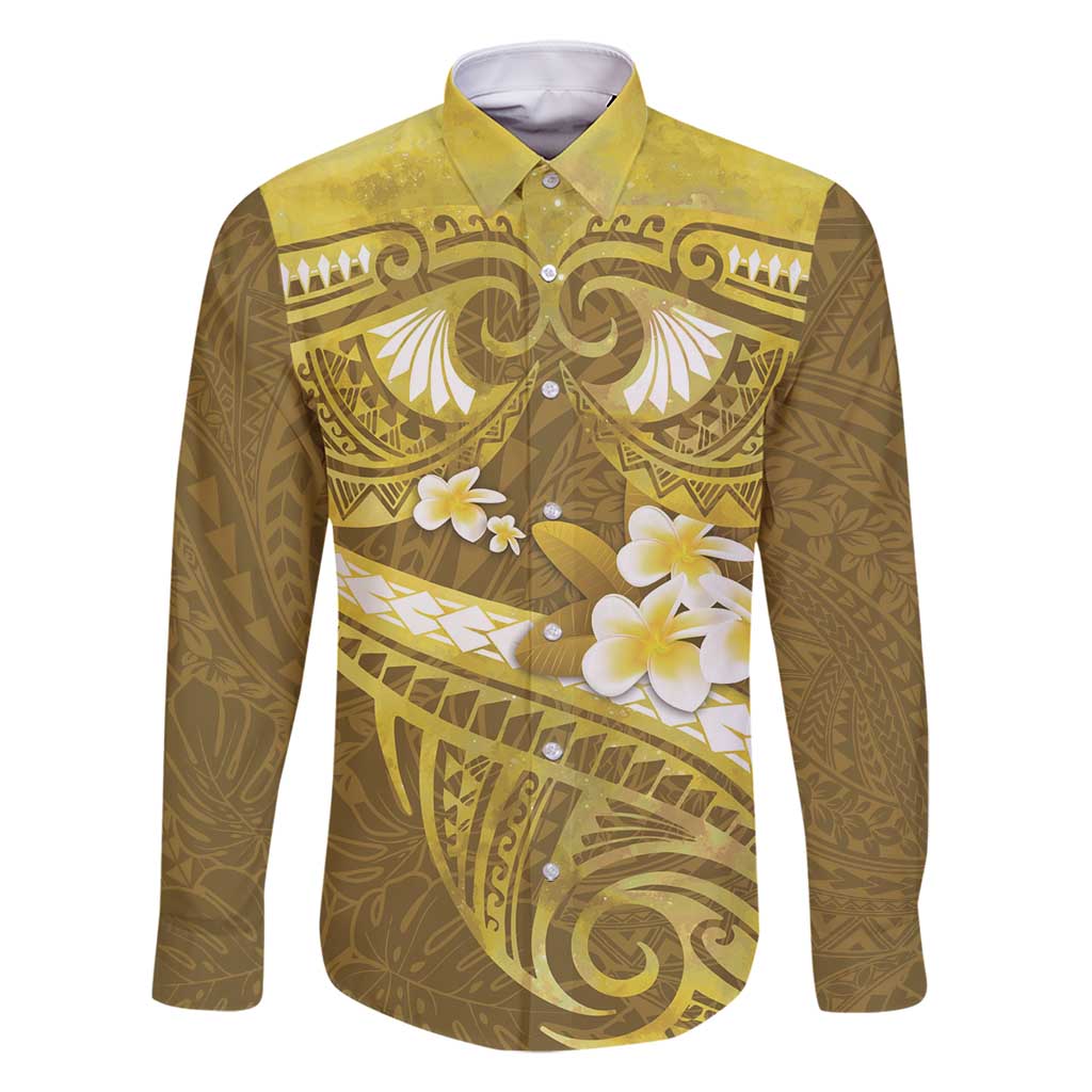 Gold Polynesia Family Matching Tank Maxi Dress and Hawaiian Shirt Tribal Pattern Tropical Frangipani