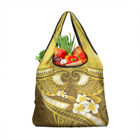 Gold Polynesia Grocery Bag Tribal Pattern Tropical Frangipani