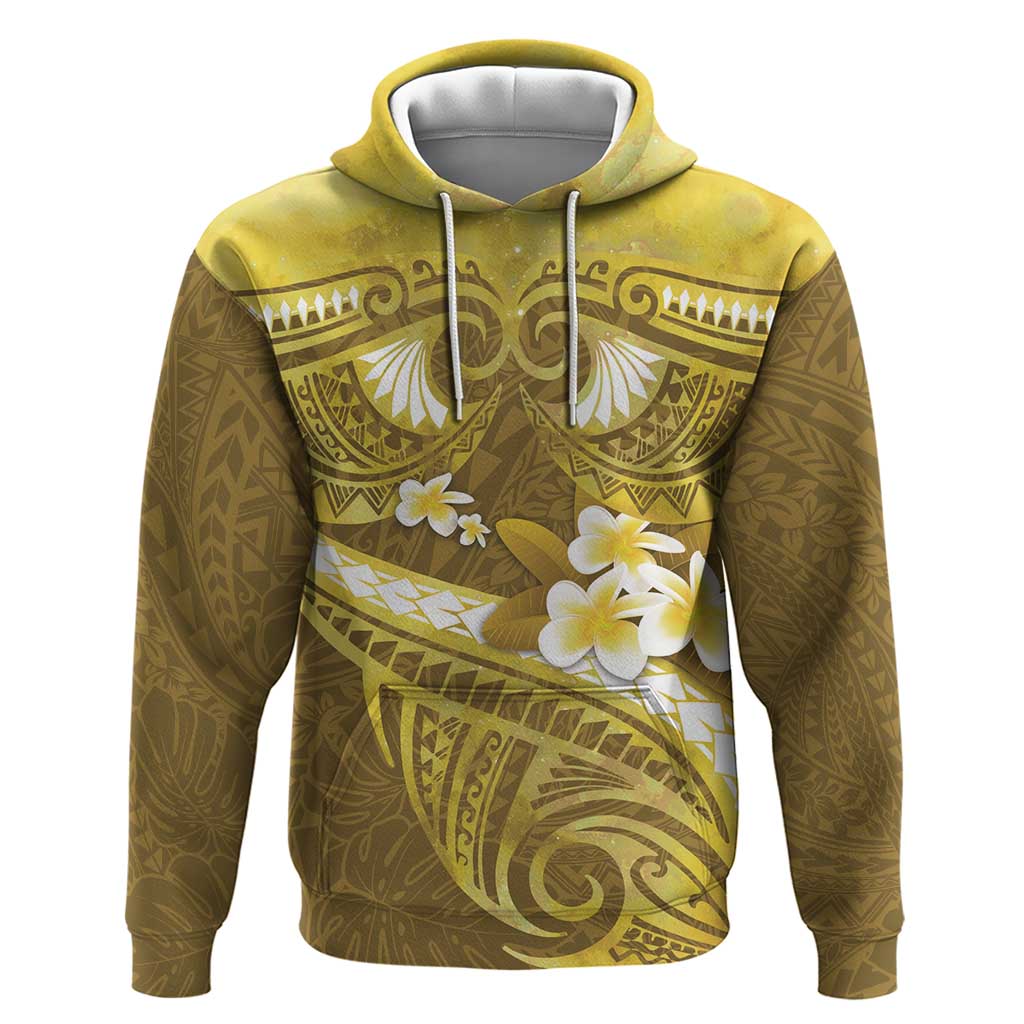 Gold Polynesia Hoodie Tribal Pattern Tropical Frangipani