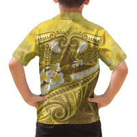 Gold Polynesia Kid Hawaiian Shirt Tribal Pattern Tropical Frangipani