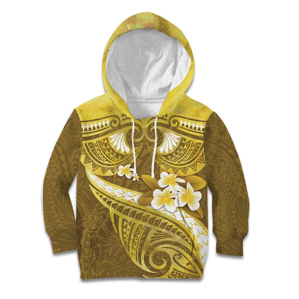 Gold Polynesia Kid Hoodie Tribal Pattern Tropical Frangipani