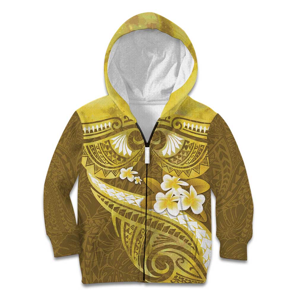 Gold Polynesia Kid Hoodie Tribal Pattern Tropical Frangipani