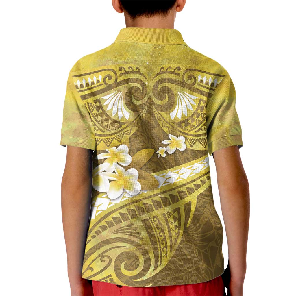 Gold Polynesia Kid Polo Shirt Tribal Pattern Tropical Frangipani