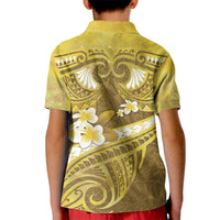 Gold Polynesia Kid Polo Shirt Tribal Pattern Tropical Frangipani