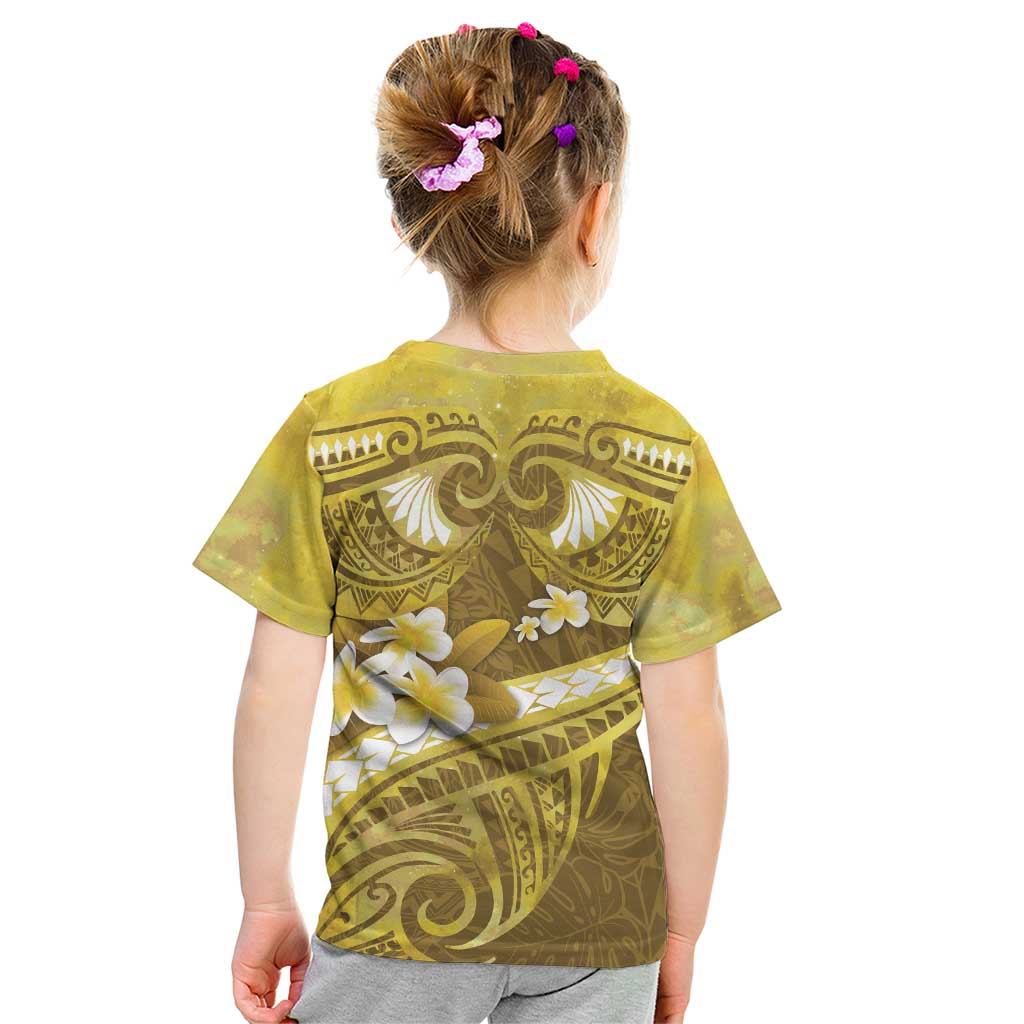 Gold Polynesia Kid T Shirt Tribal Pattern Tropical Frangipani