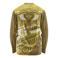 Gold Polynesia Long Sleeve Shirt Tribal Pattern Tropical Frangipani