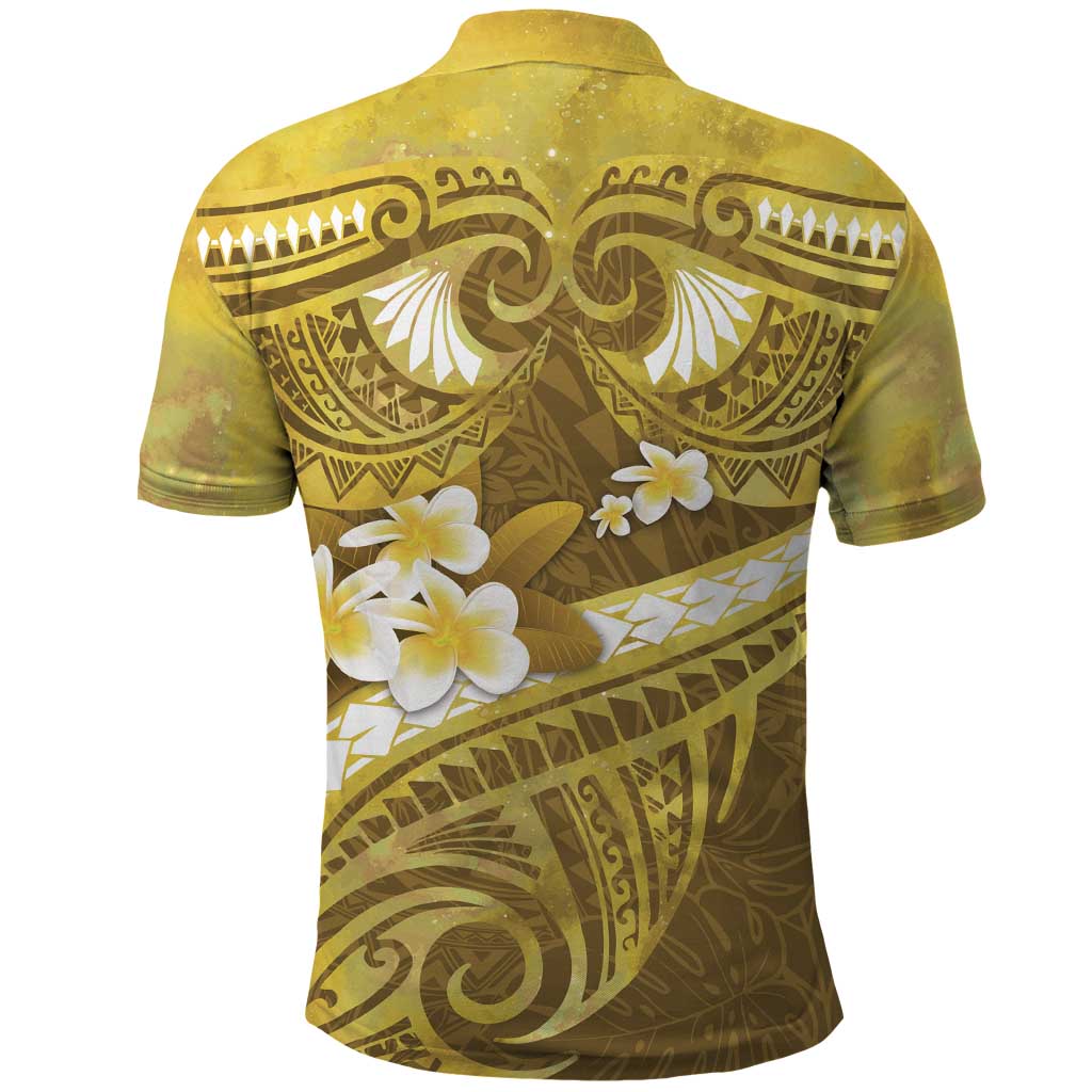 Gold Polynesia Polo Shirt Tribal Pattern Tropical Frangipani