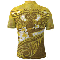 Gold Polynesia Polo Shirt Tribal Pattern Tropical Frangipani