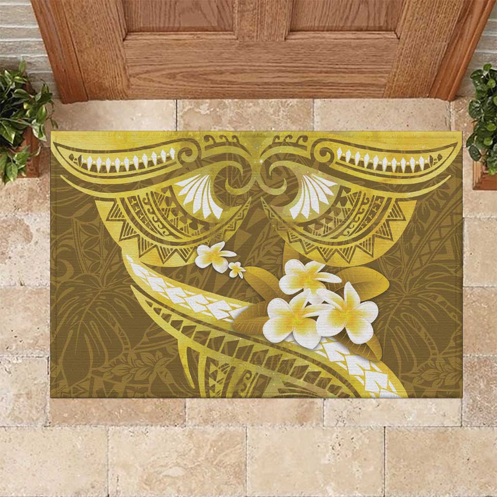 Gold Polynesia Rubber Doormat Tribal Pattern Tropical Frangipani