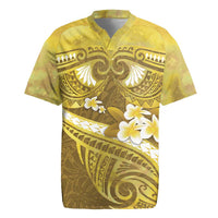 Gold Polynesia Rugby Jersey Tribal Pattern Tropical Frangipani