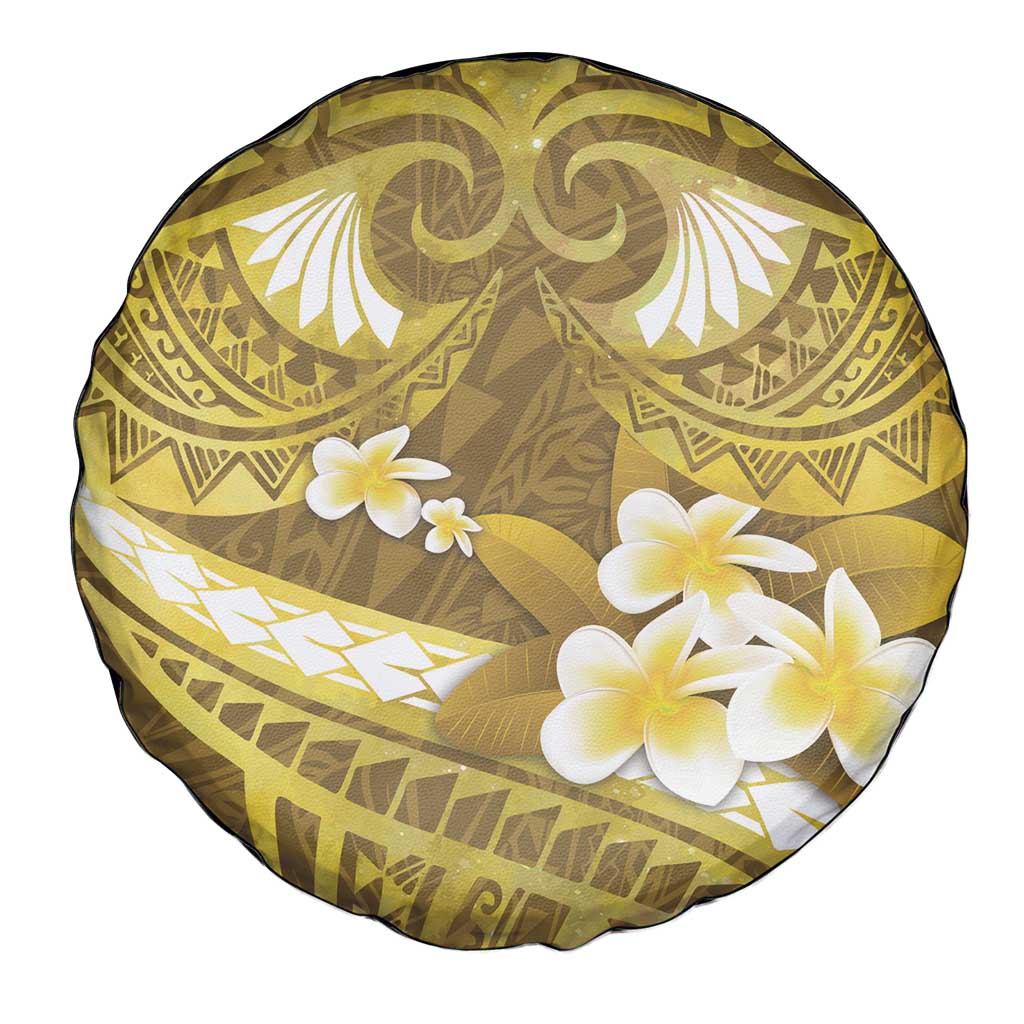 Gold Polynesia Spare Tire Cover Tribal Pattern Tropical Frangipani