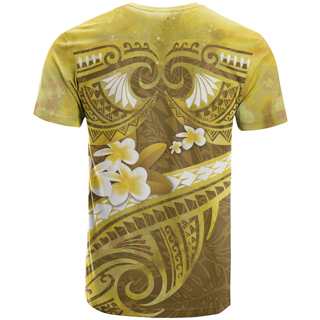 Gold Polynesia T Shirt Tribal Pattern Tropical Frangipani