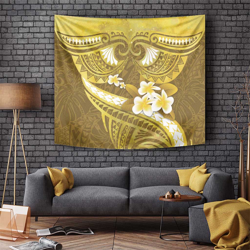 Gold Polynesia Tapestry Tribal Pattern Tropical Frangipani
