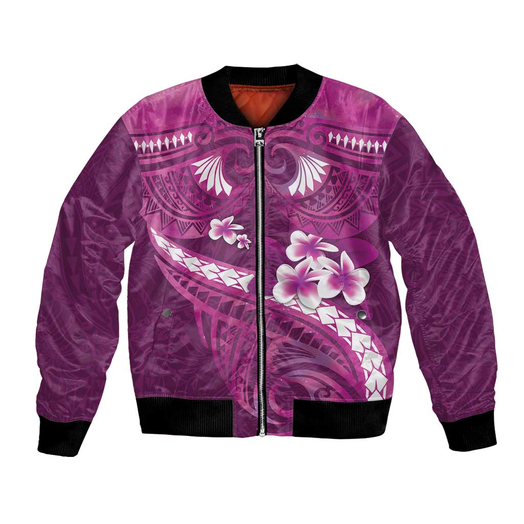 Pink Polynesia Bomber Jacket Tribal Pattern Tropical Frangipani LT14 Unisex Pink - Polynesian Pride