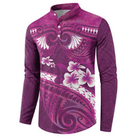 Pink Polynesia Button Sweatshirt Tribal Pattern Tropical Frangipani
