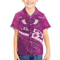 Pink Polynesia Family Matching Long Sleeve Bodycon Dress and Hawaiian Shirt Tribal Pattern Tropical Frangipani