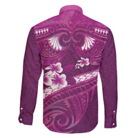 Pink Polynesia Family Matching Off The Shoulder Long Sleeve Dress and Hawaiian Shirt Tribal Pattern Tropical Frangipani