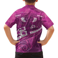 Pink Polynesia Family Matching Short Sleeve Bodycon Dress and Hawaiian Shirt Tribal Pattern Tropical Frangipani