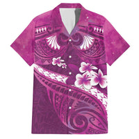 Pink Polynesia Family Matching Short Sleeve Bodycon Dress and Hawaiian Shirt Tribal Pattern Tropical Frangipani