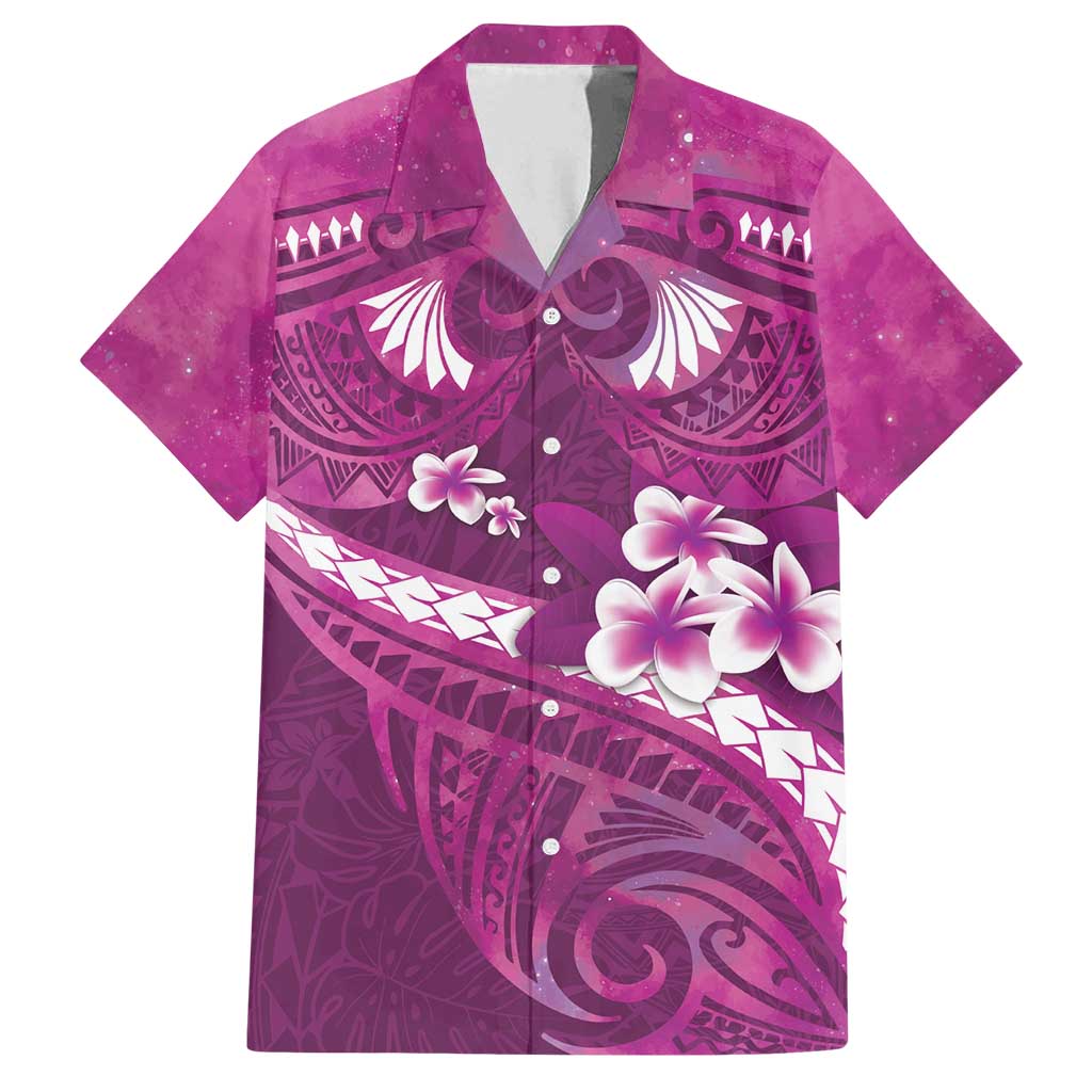 Pink Polynesia Family Matching Summer Maxi Dress and Hawaiian Shirt Tribal Pattern Tropical Frangipani LT14 Dad's Shirt - Short Sleeve Pink - Polynesian Pride