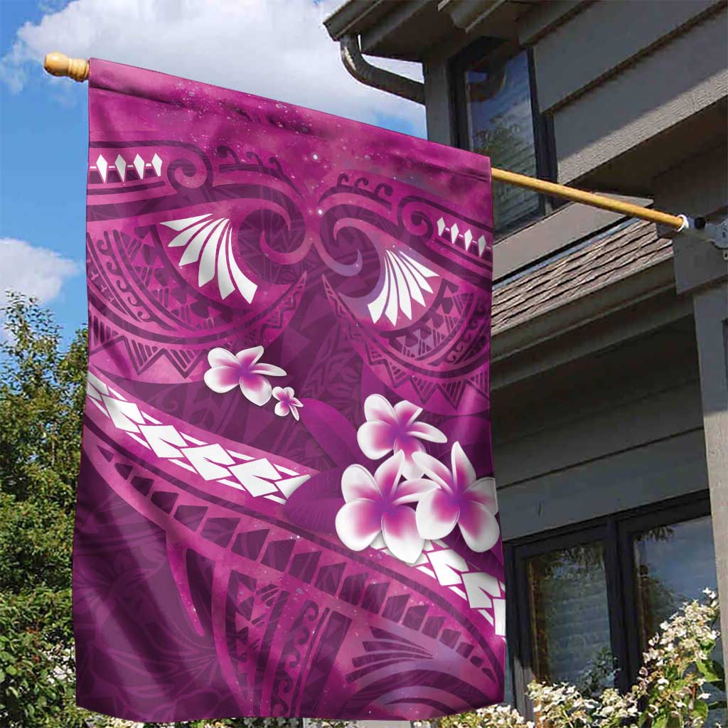 Pink Polynesia Garden Flag Tribal Pattern Tropical Frangipani
