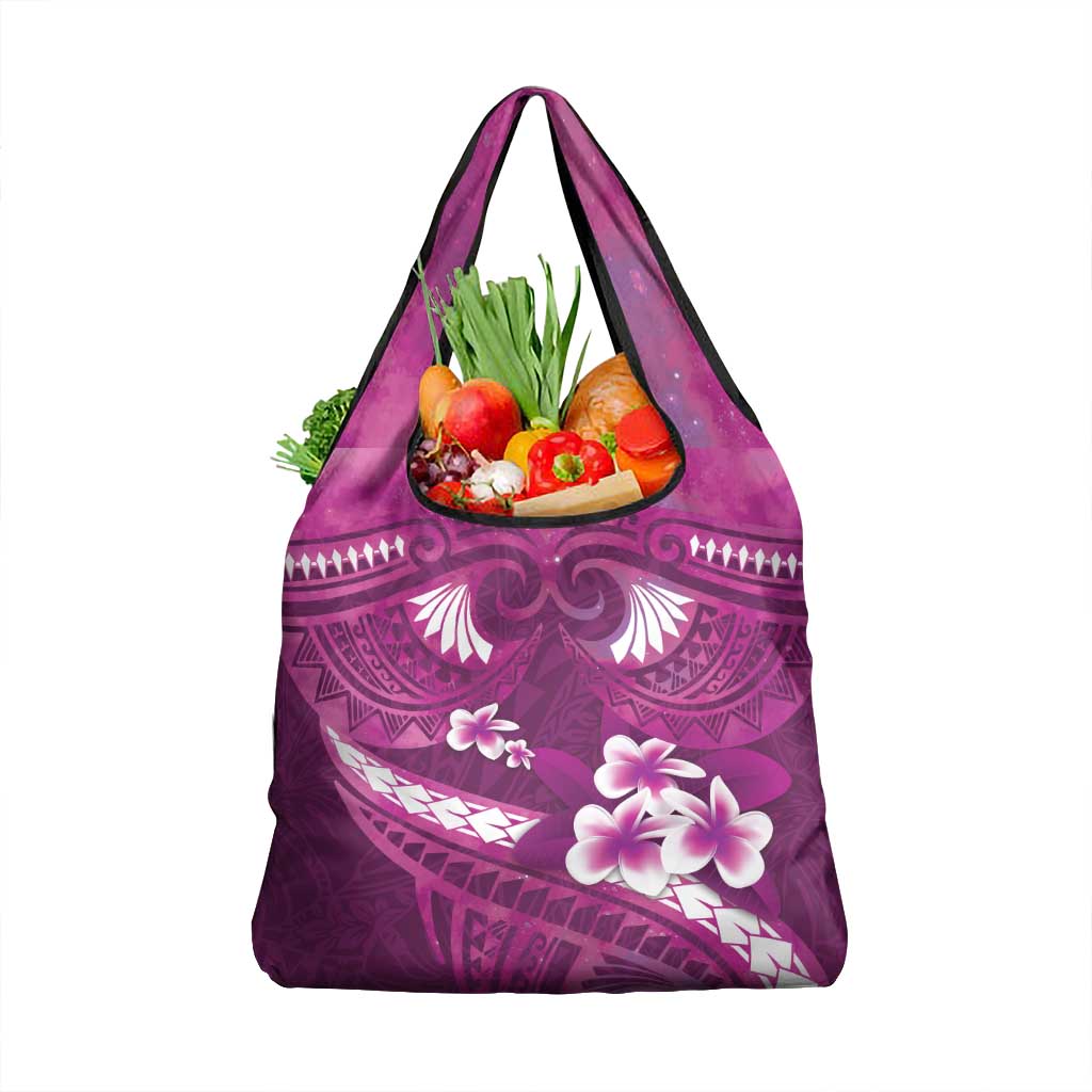 Pink Polynesia Grocery Bag Tribal Pattern Tropical Frangipani