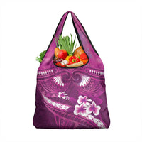 Pink Polynesia Grocery Bag Tribal Pattern Tropical Frangipani