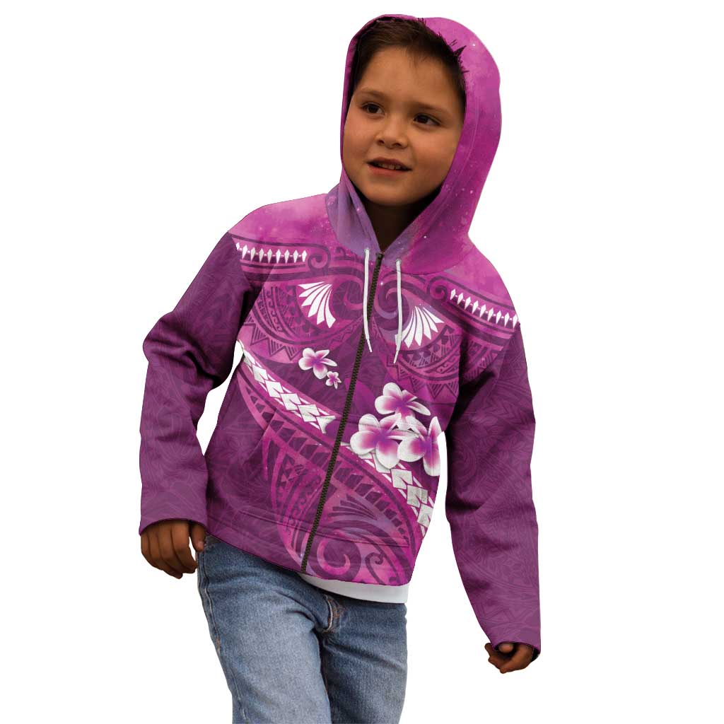 Pink Polynesia Kid Hoodie Tribal Pattern Tropical Frangipani