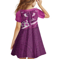 Pink Polynesia Kid Short Sleeve Dress Tribal Pattern Tropical Frangipani