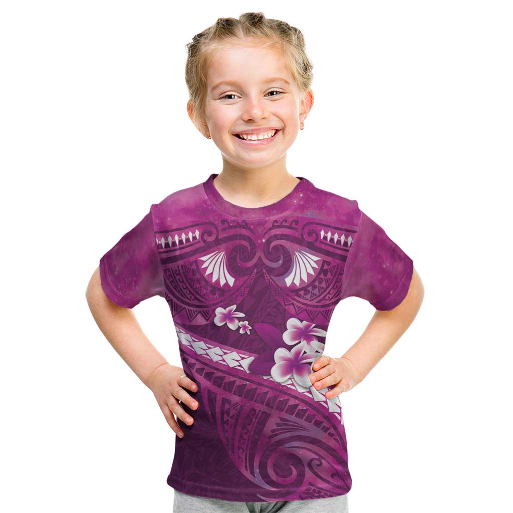 Pink Polynesia Kid T Shirt Tribal Pattern Tropical Frangipani