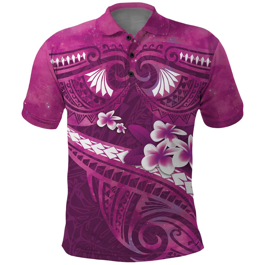Pink Polynesia Polo Shirt Tribal Pattern Tropical Frangipani