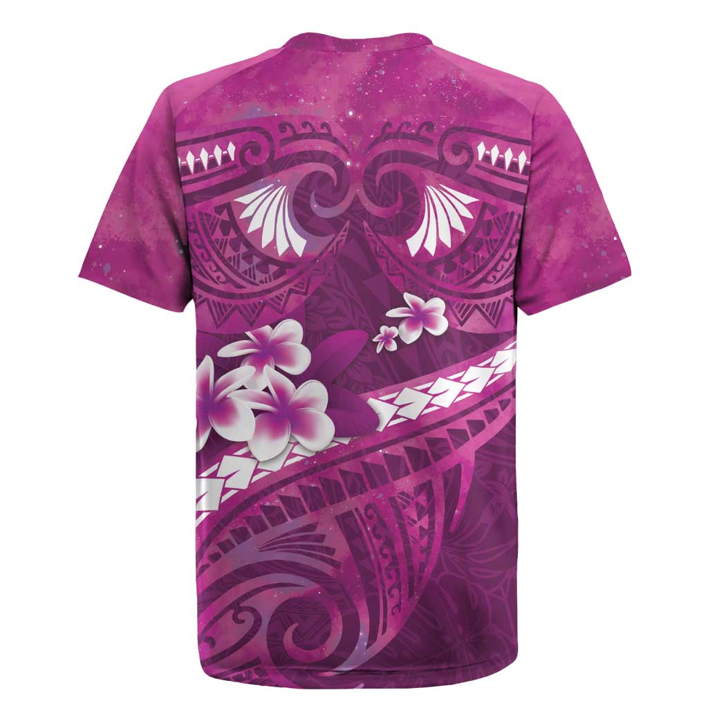 Pink Polynesia Rugby Jersey Tribal Pattern Tropical Frangipani