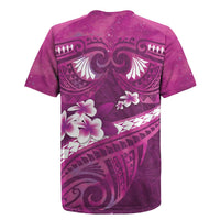 Pink Polynesia Rugby Jersey Tribal Pattern Tropical Frangipani