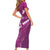 Pink Polynesia Short Sleeve Bodycon Dress Tribal Pattern Tropical Frangipani
