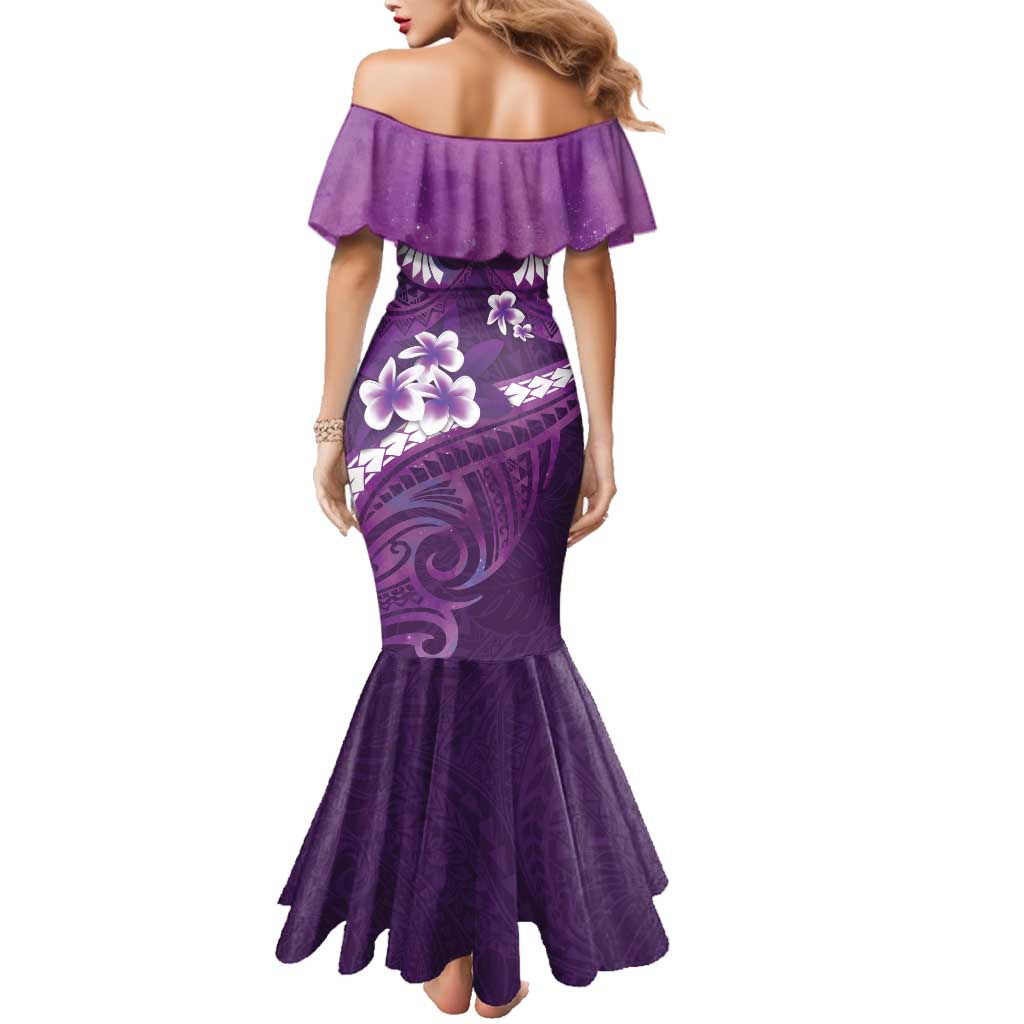 Purple Polynesia Family Matching Mermaid Dress and Hawaiian Shirt Tribal Pattern Tropical Frangipani