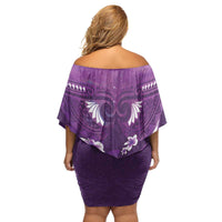 Purple Polynesia Family Matching Off Shoulder Short Dress and Hawaiian Shirt Tribal Pattern Tropical Frangipani