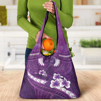 Purple Polynesia Grocery Bag Tribal Pattern Tropical Frangipani