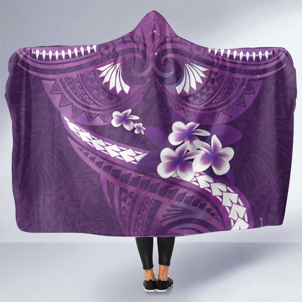 Purple Polynesia Hooded Blanket Tribal Pattern Tropical Frangipani