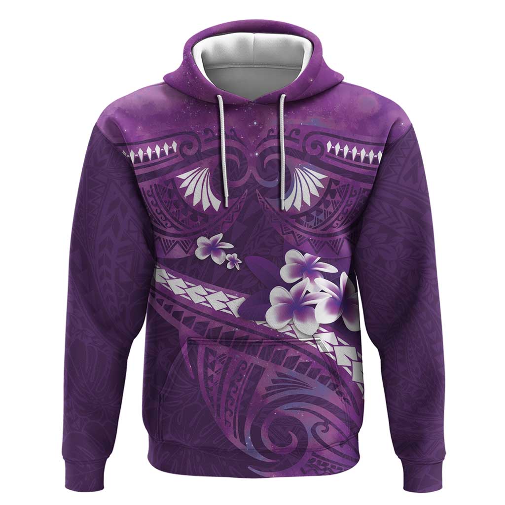 Purple Polynesia Hoodie Tribal Pattern Tropical Frangipani