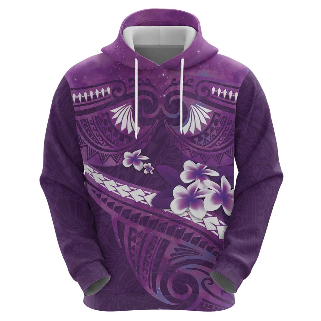 Purple Polynesia Hoodie Tribal Pattern Tropical Frangipani