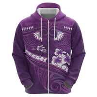 Purple Polynesia Hoodie Tribal Pattern Tropical Frangipani