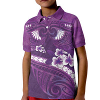 Purple Polynesia Kid Polo Shirt Tribal Pattern Tropical Frangipani