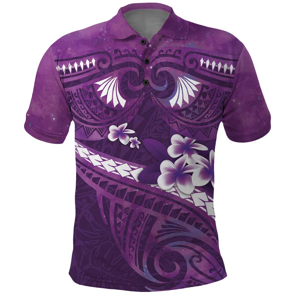 Purple Polynesia Polo Shirt Tribal Pattern Tropical Frangipani
